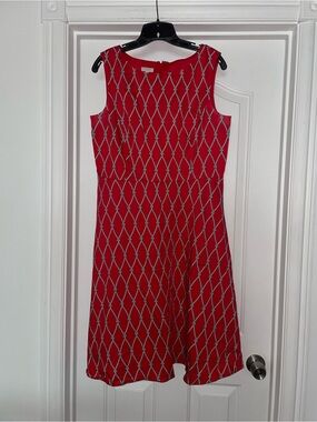 TALBOTS RED ROPE PRINT A LINE DRESS SZ 14